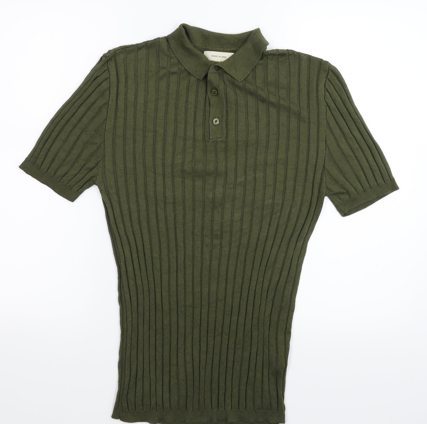 River Island Mens Green  Knit  Polo Size M