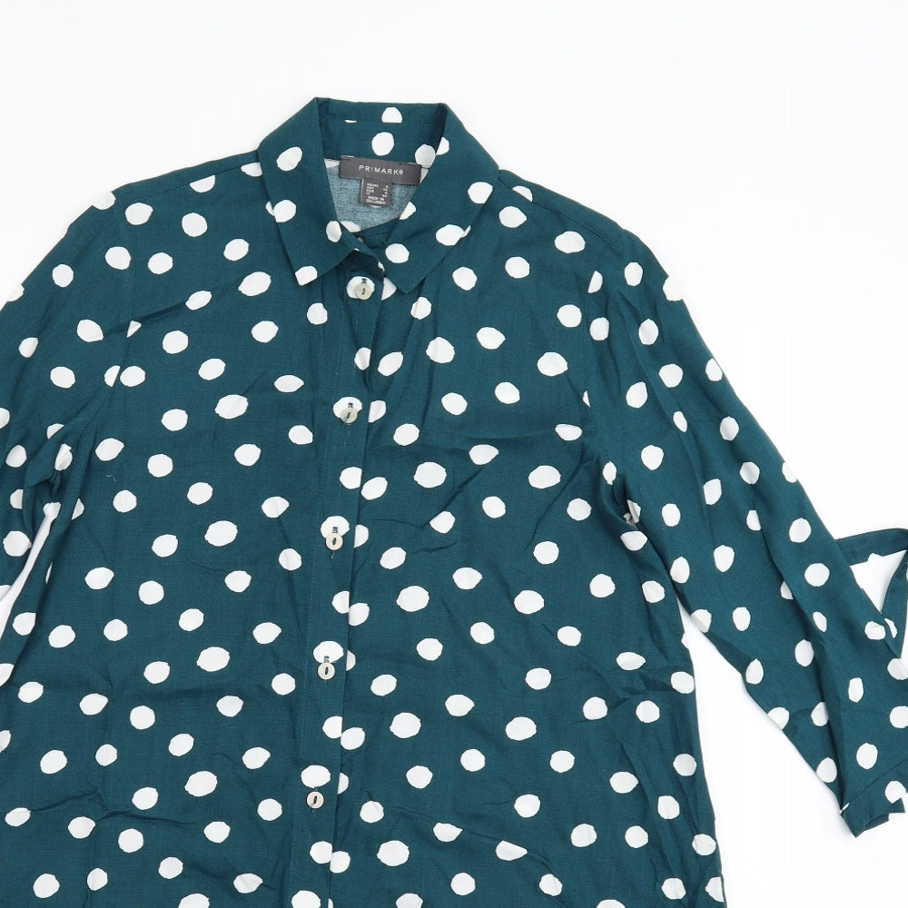 Primark Womens Green Polka Dot  Shirt Dress  Size 8