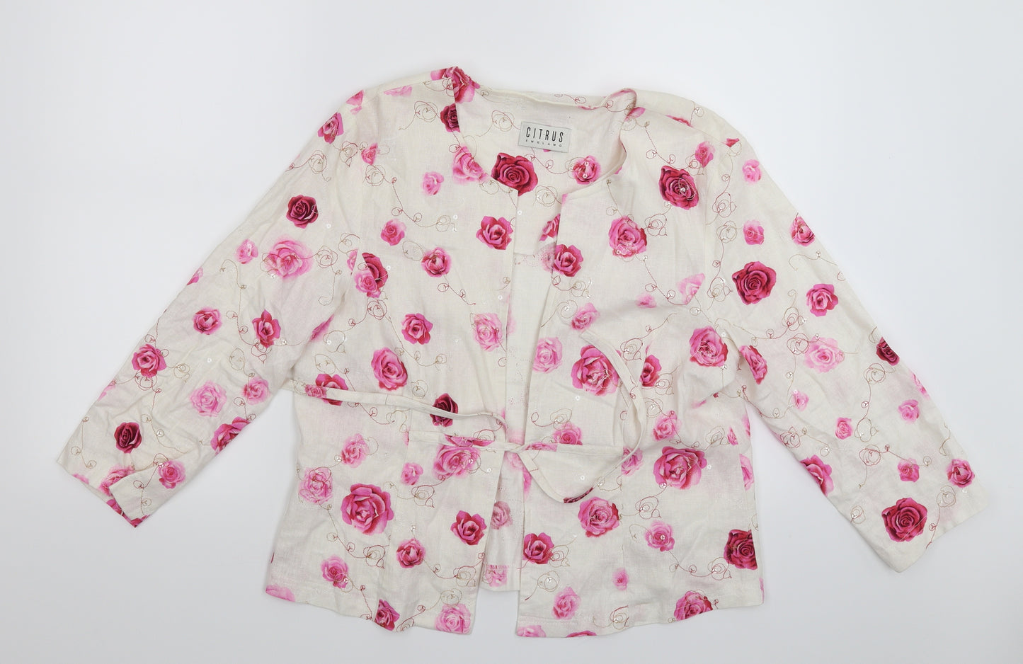Citrus Womens White Floral  Jacket Blazer Size 18
