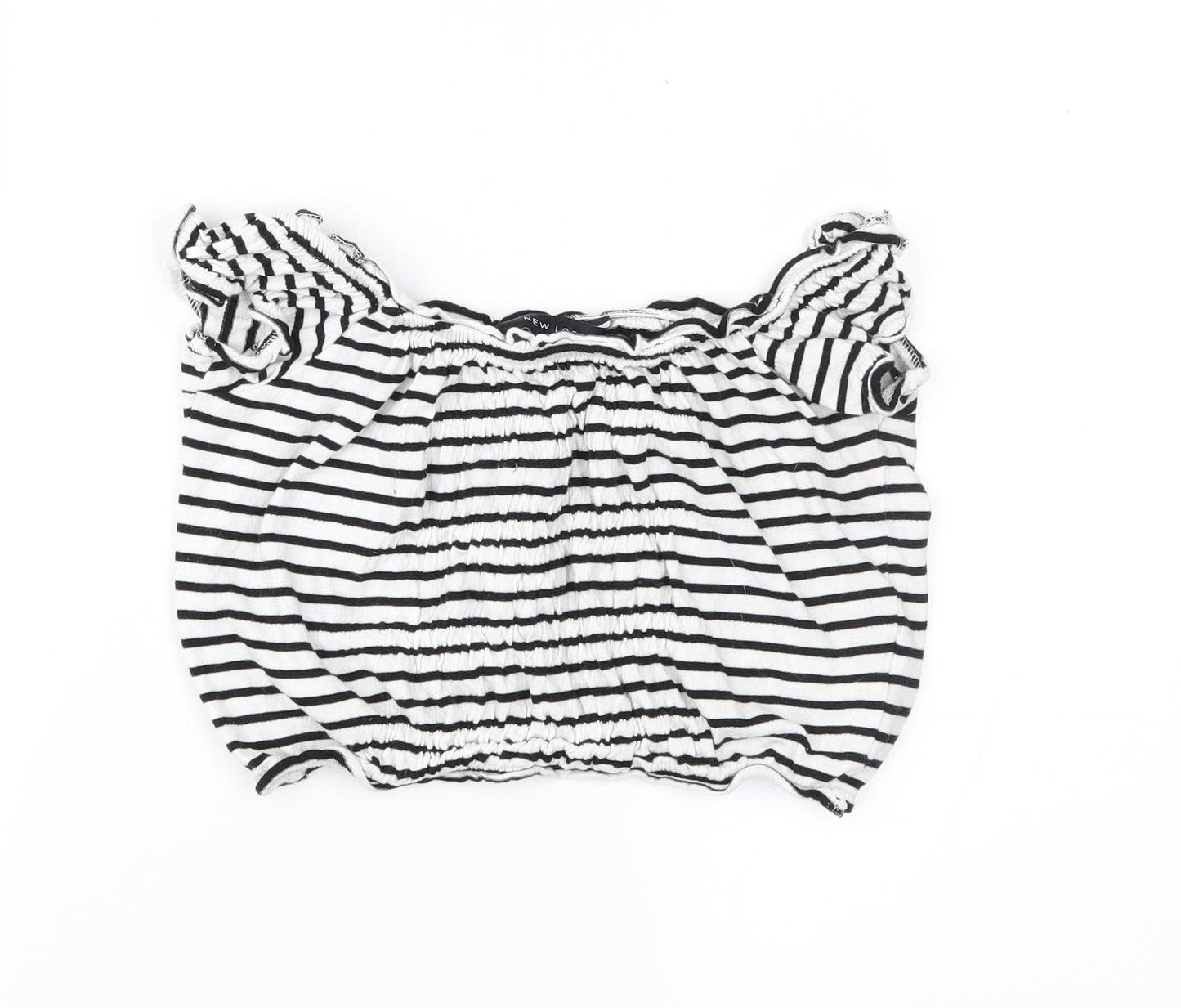 New Look Womens White Striped  Cropped T-Shirt Size 10