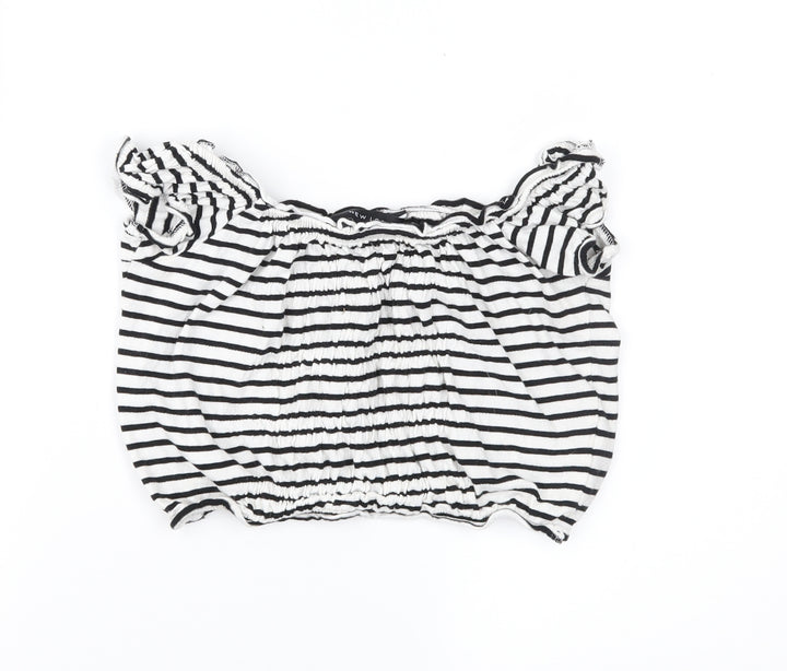 New Look Womens White Striped  Cropped T-Shirt Size 10