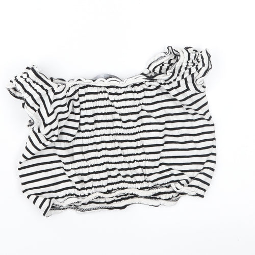 New Look Womens White Striped  Cropped T-Shirt Size 10