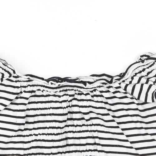 New Look Womens White Striped  Cropped T-Shirt Size 10
