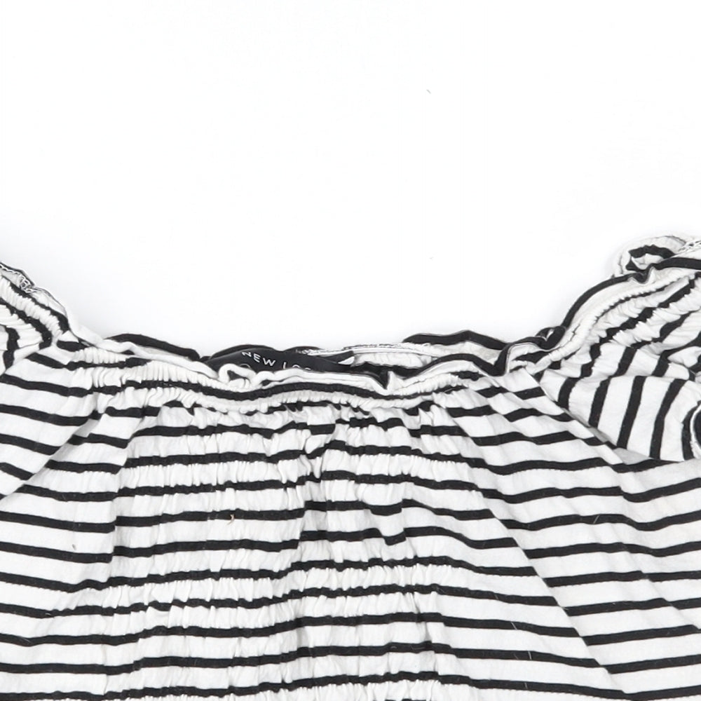 New Look Womens White Striped  Cropped T-Shirt Size 10
