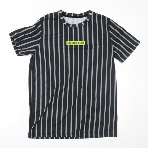 Slick Lane Mens Black Striped   T-Shirt Size S