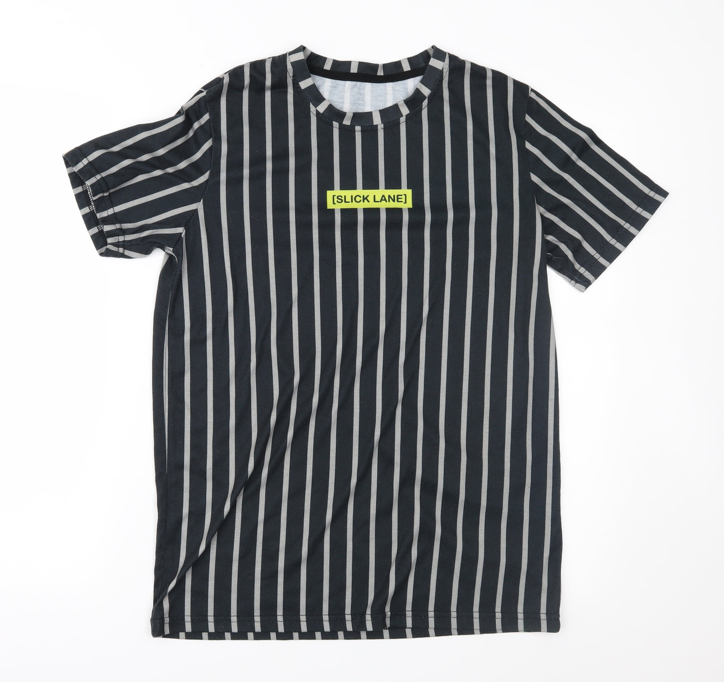 Slick Lane Mens Black Striped   T-Shirt Size S