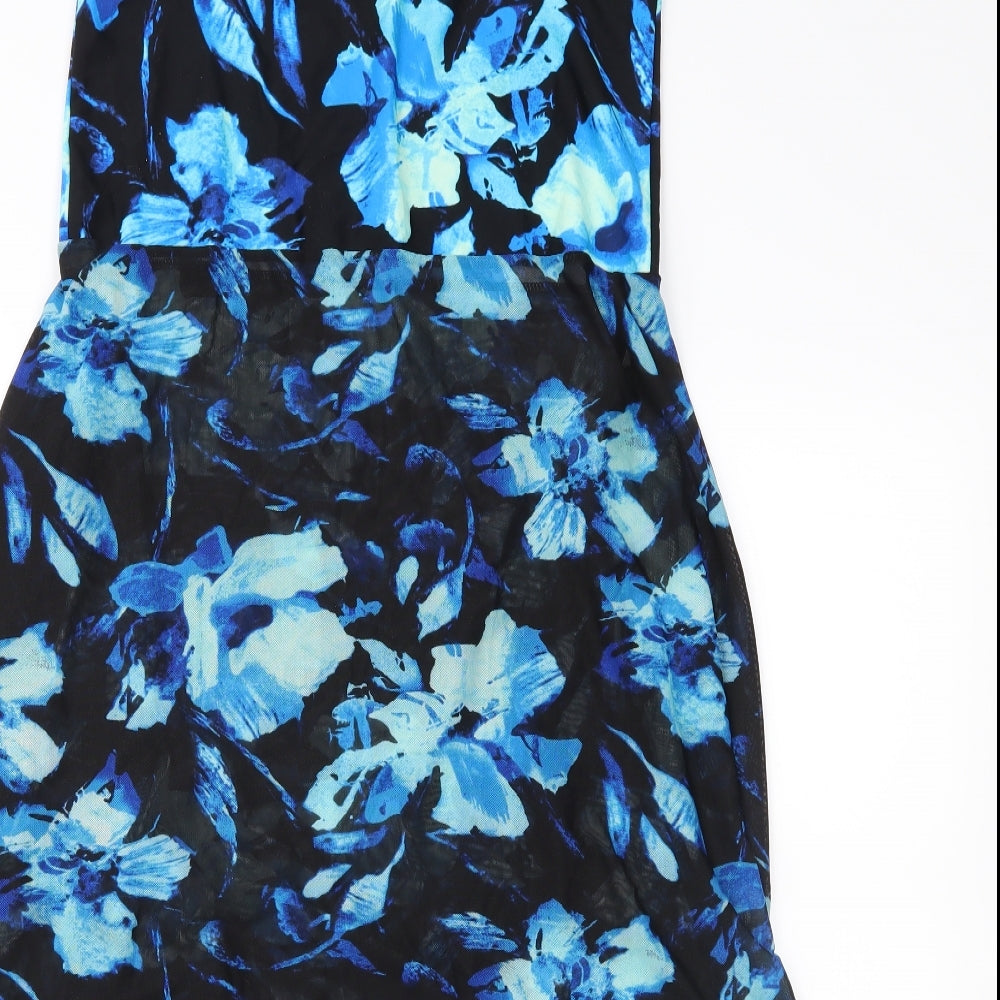 M&Co Womens Black Floral  Fit & Flare  Size L