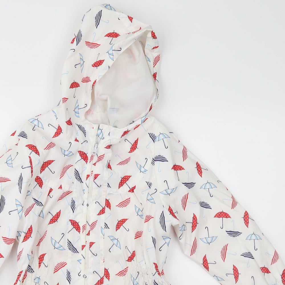 TU Girls White Geometric  Rain Coat Coat Size 5-6 Years