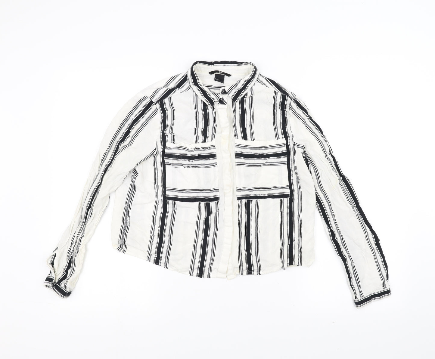 H&M Womens White Striped  Basic Button-Up Size 8