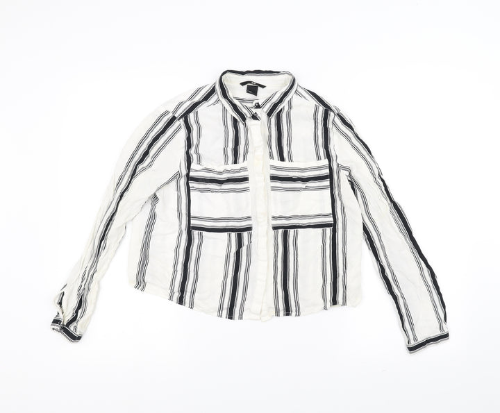 H&M Womens White Striped  Basic Button-Up Size 8