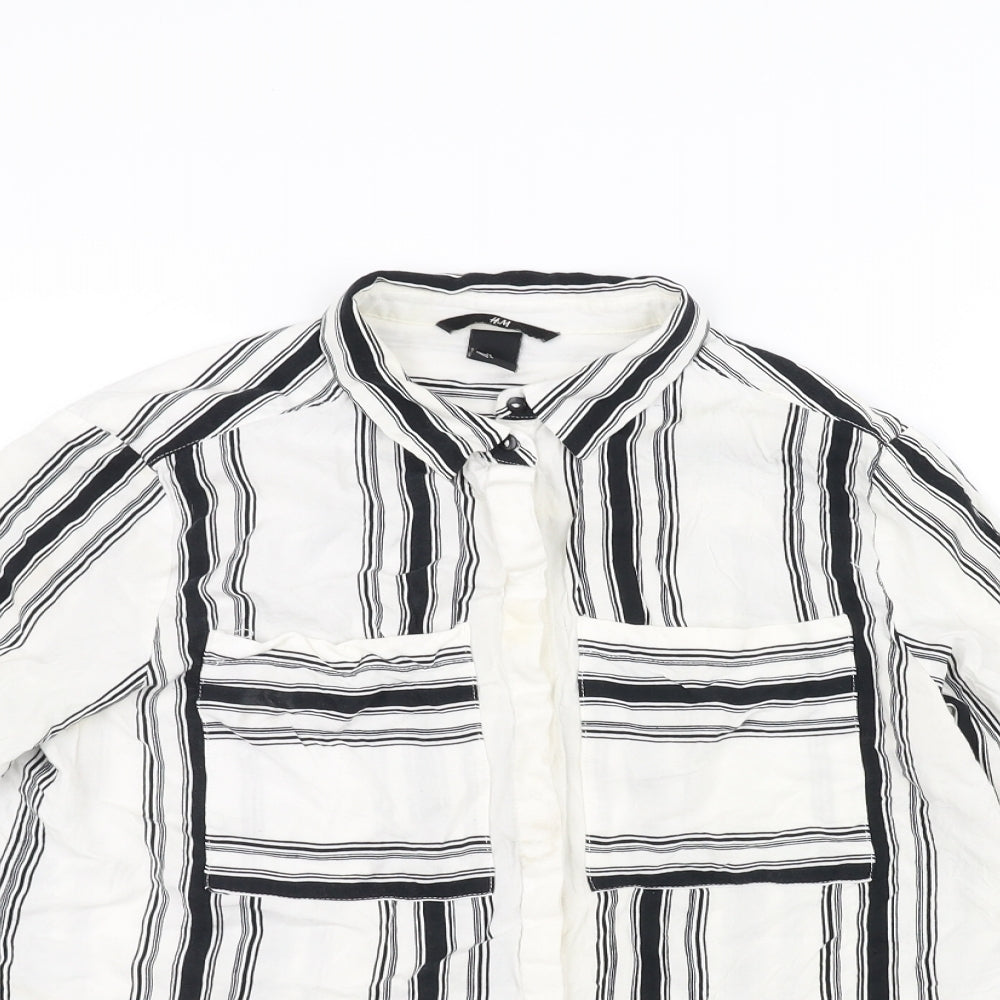 H&M Womens White Striped  Basic Button-Up Size 8