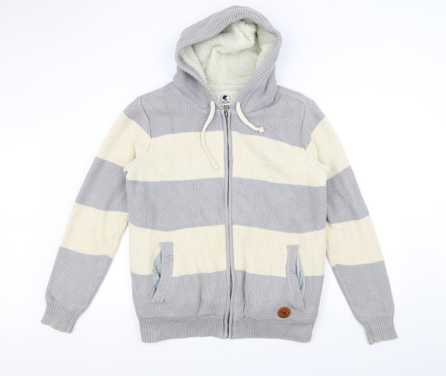 SoulCal&Co Mens Grey Striped Knit Jacket  Size L