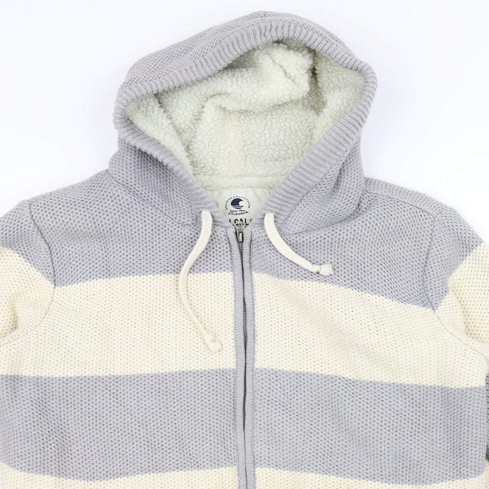 SoulCal&Co Mens Grey Striped Knit Jacket  Size L