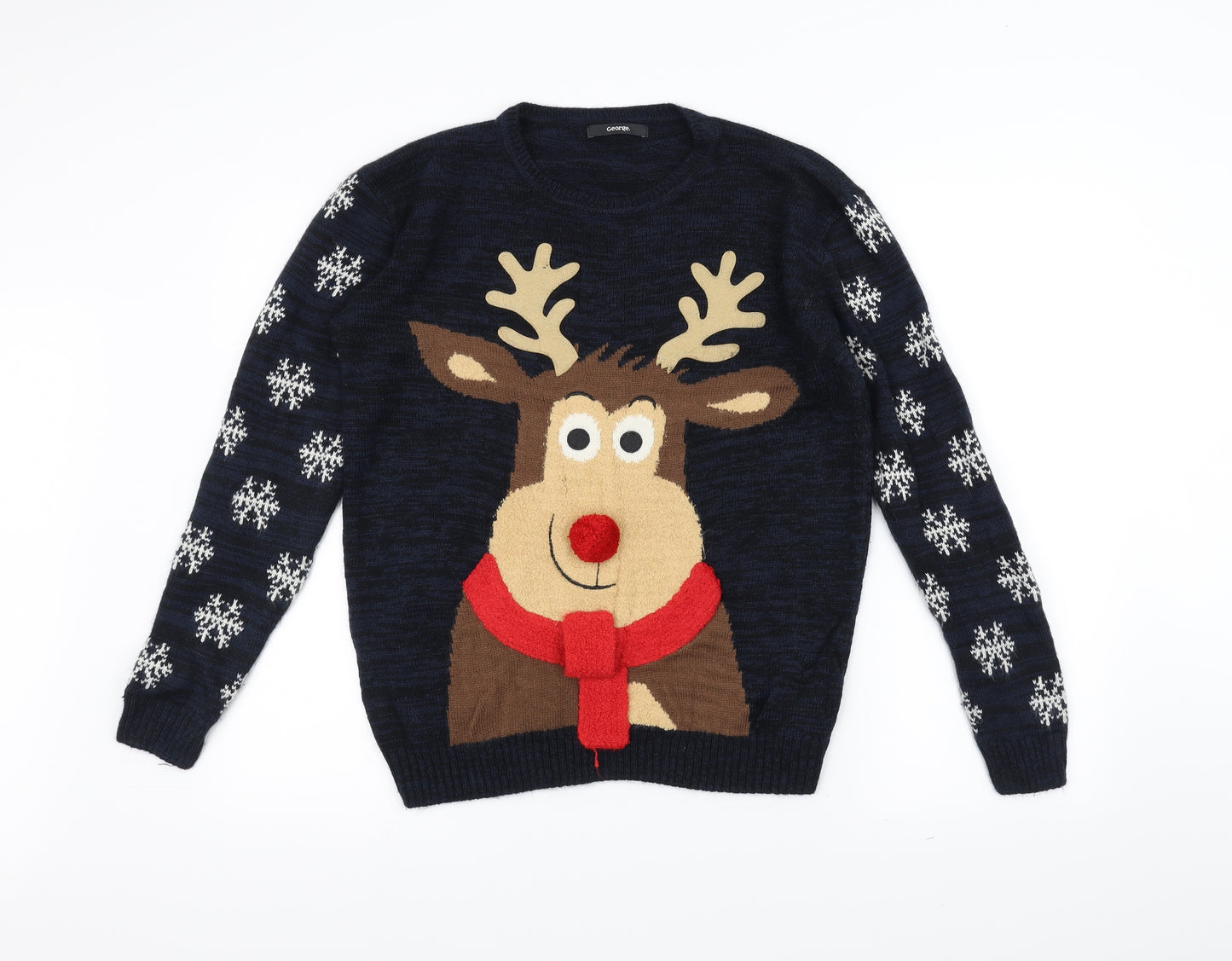 George Boys Blue  Knit Pullover Jumper Size 12-13 Years  - Christmas