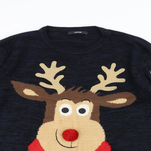 George Boys Blue  Knit Pullover Jumper Size 12-13 Years  - Christmas