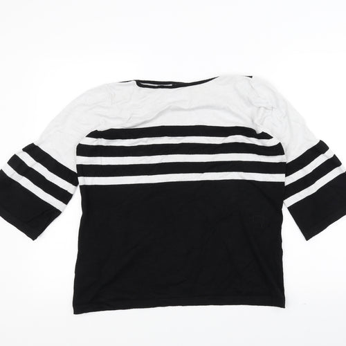Simon Jefferey Womens Black Striped Knit Pullover Jumper Size L