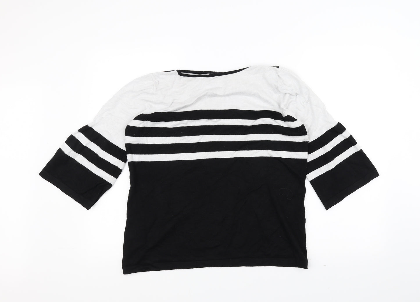 Simon Jefferey Womens Black Striped Knit Pullover Jumper Size L