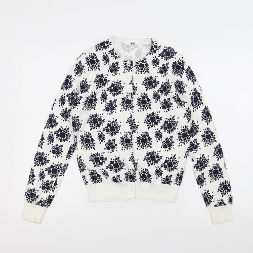 uni Womens White Floral  Cardigan Jumper Size XS