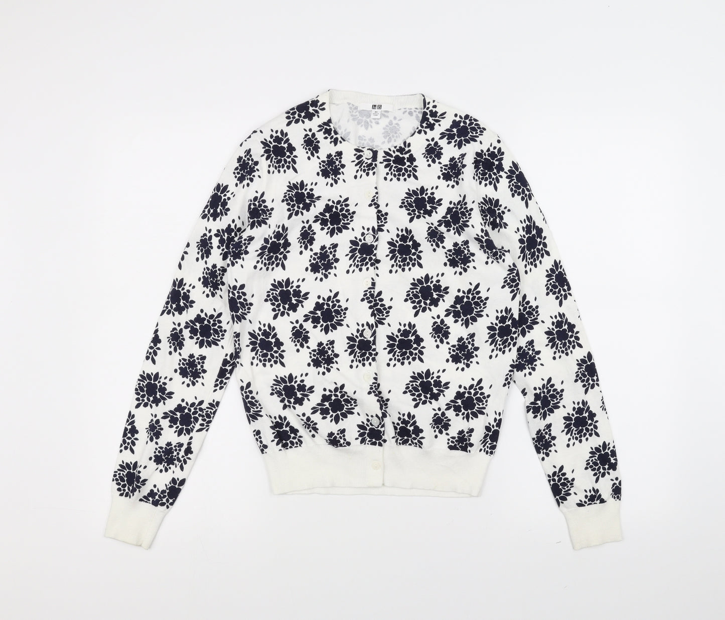 uni Womens White Floral  Cardigan Jumper Size XS