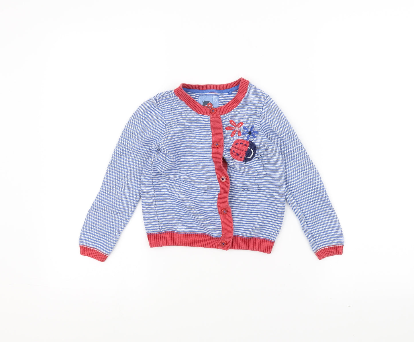TU Girls Blue  Knit Cardigan Jumper Size 2-3 Years  - ladybug