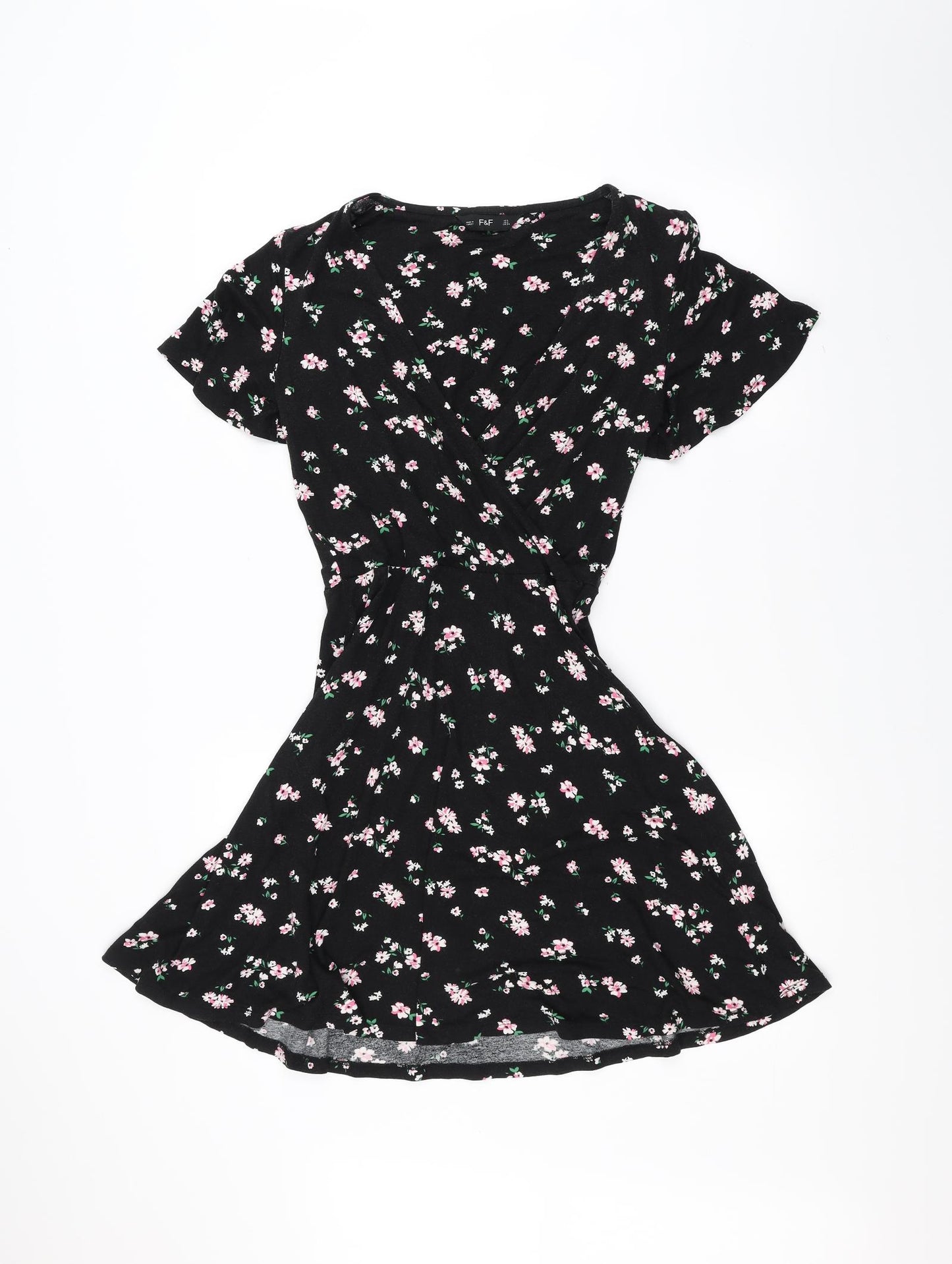 F&F Womens Black Floral  A-Line  Size 6