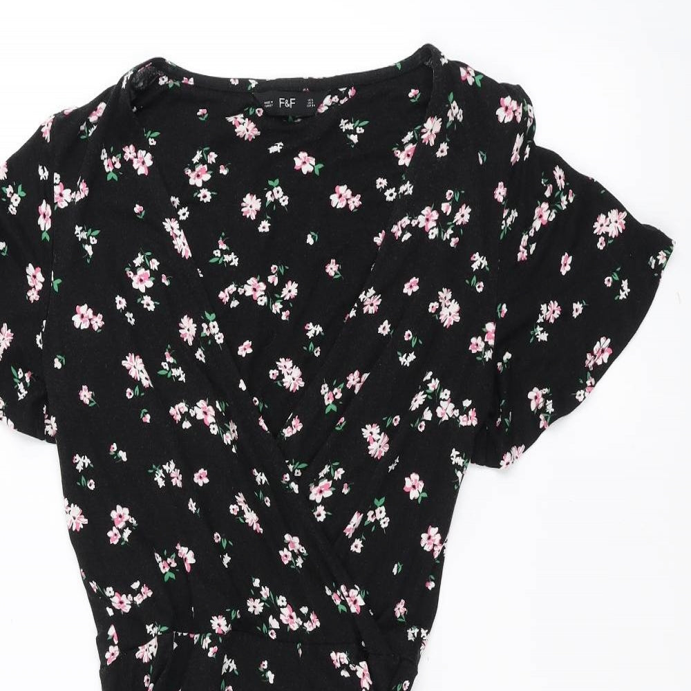F&F Womens Black Floral  A-Line  Size 6