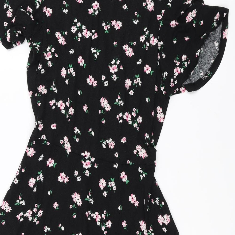 F&F Womens Black Floral  A-Line  Size 6