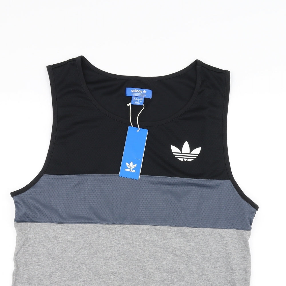 adidas Womens Grey Striped  Basic Tank Size M