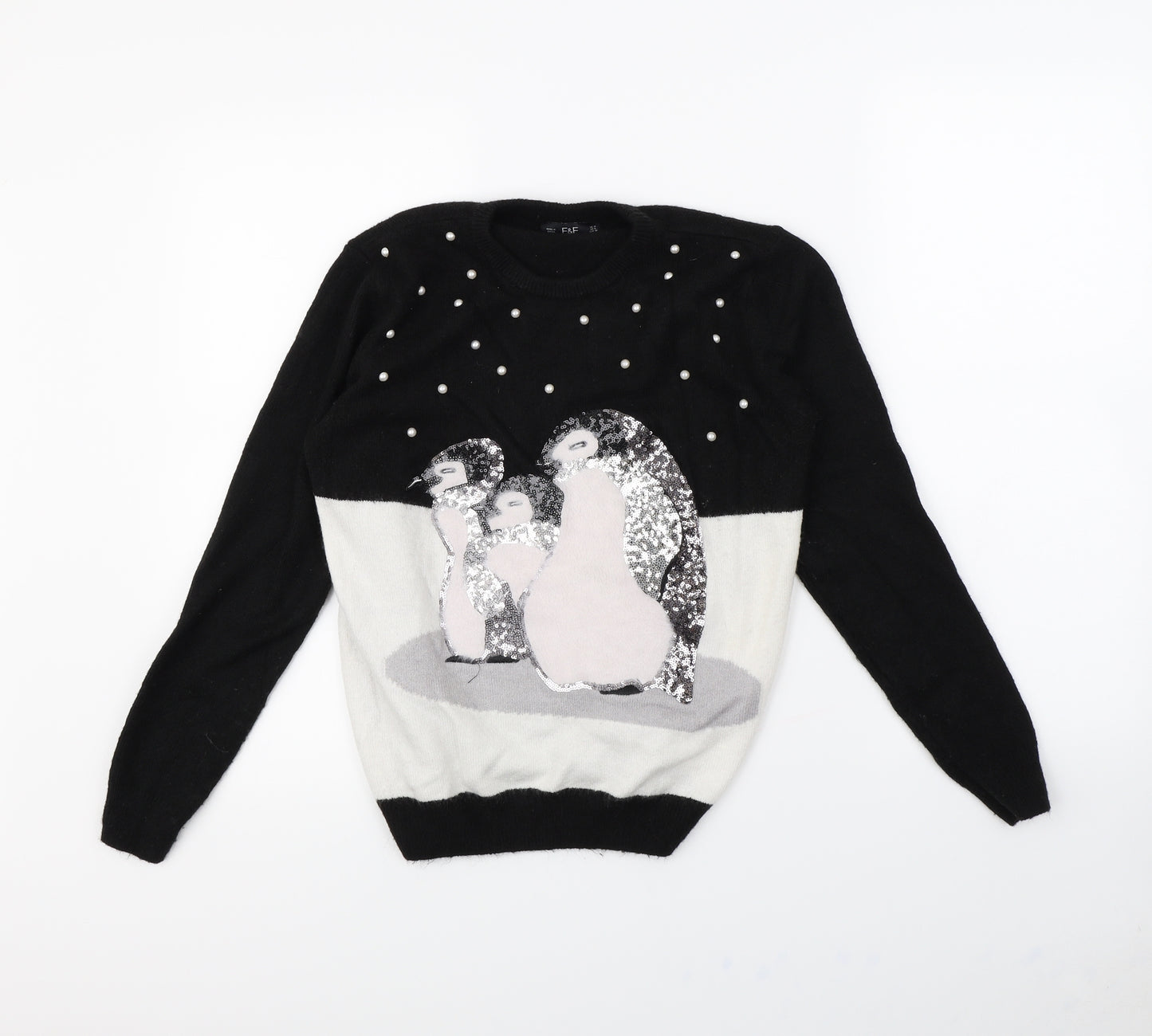 F&F Womens Black   Pullover Jumper Size 10  - penguin