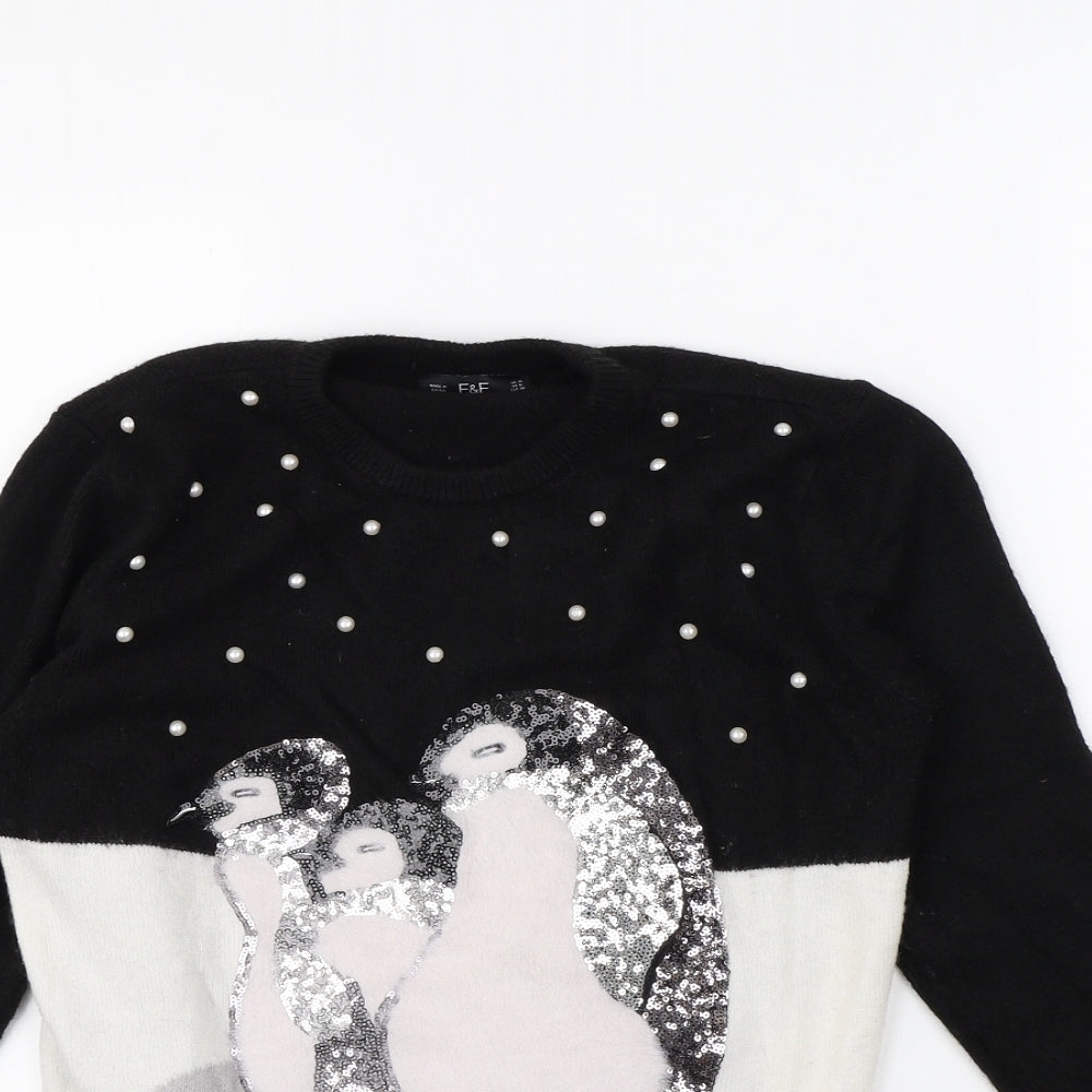 F&F Womens Black   Pullover Jumper Size 10  - penguin