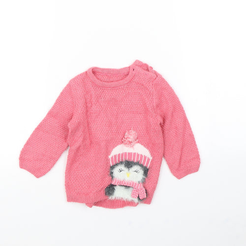 Preworn Baby Pink   Pullover Jumper Size 12-18 Months  - penguin