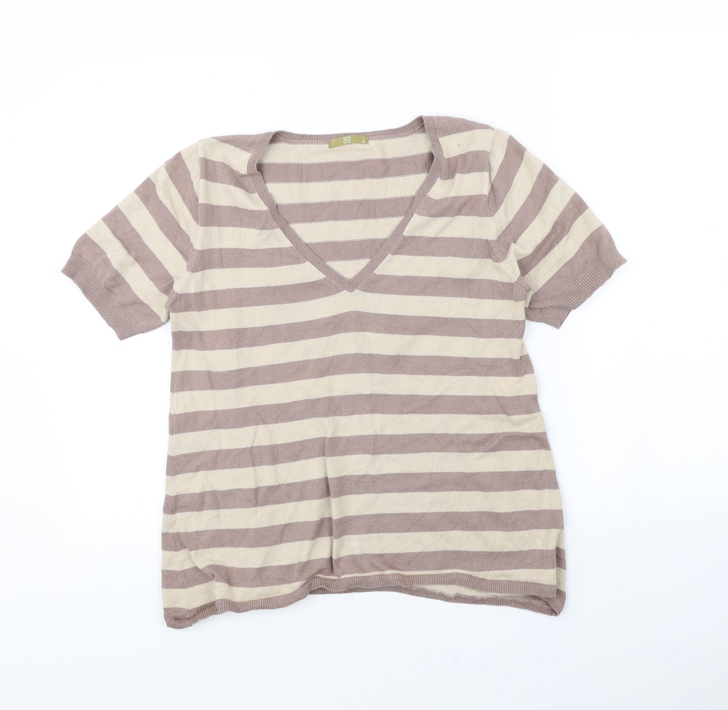 TU Womens Beige Striped  Pullover Jumper Size 12