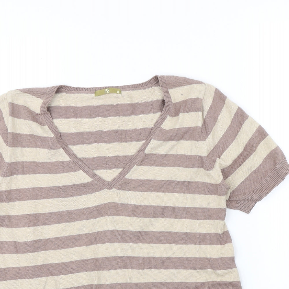 TU Womens Beige Striped  Pullover Jumper Size 12