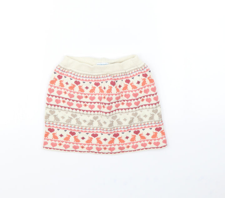 Vertbaudet Girls Beige Striped Mini Skirt Size 2 Years