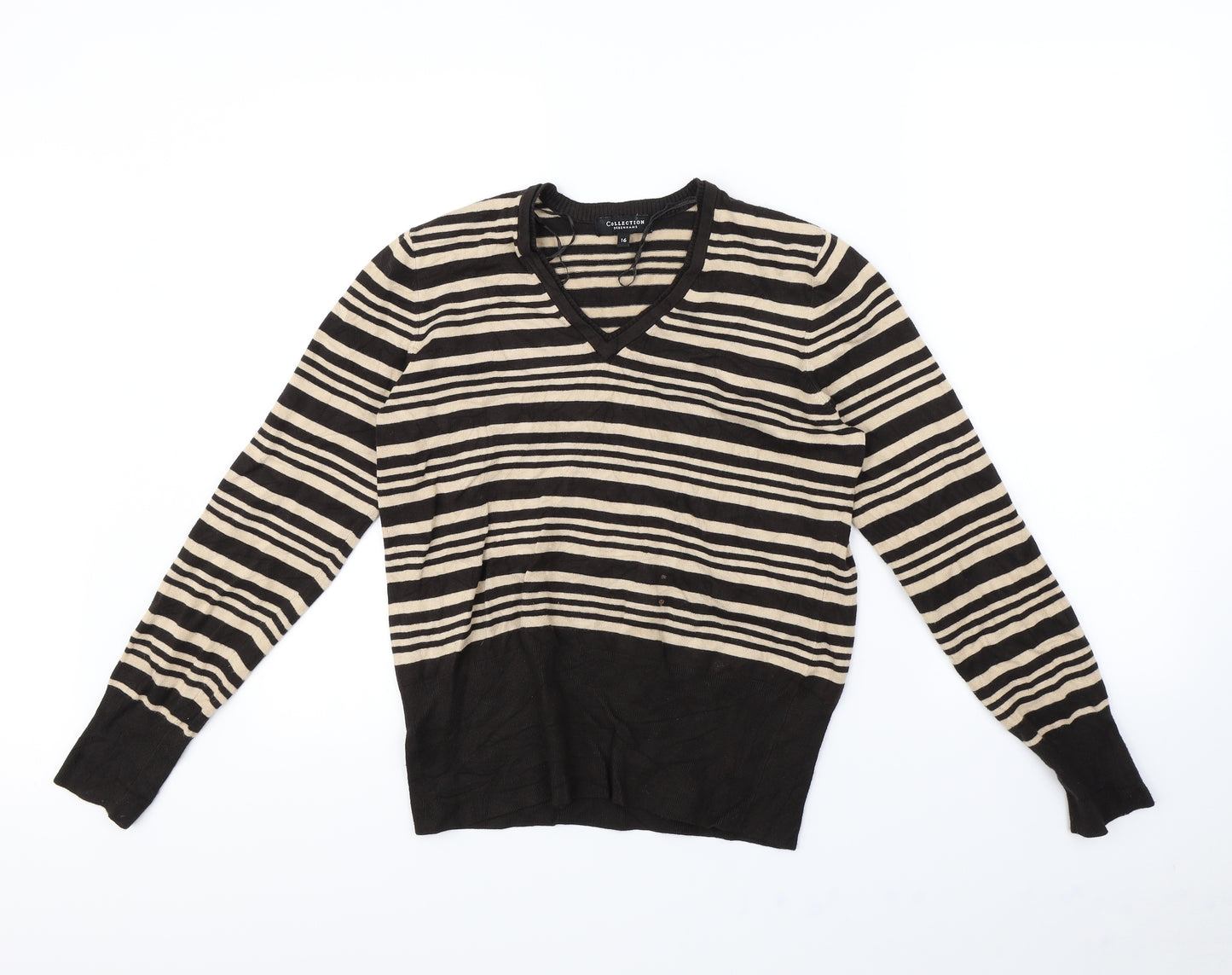 collection debenhams Womens Brown Striped  Pullover Jumper Size 16