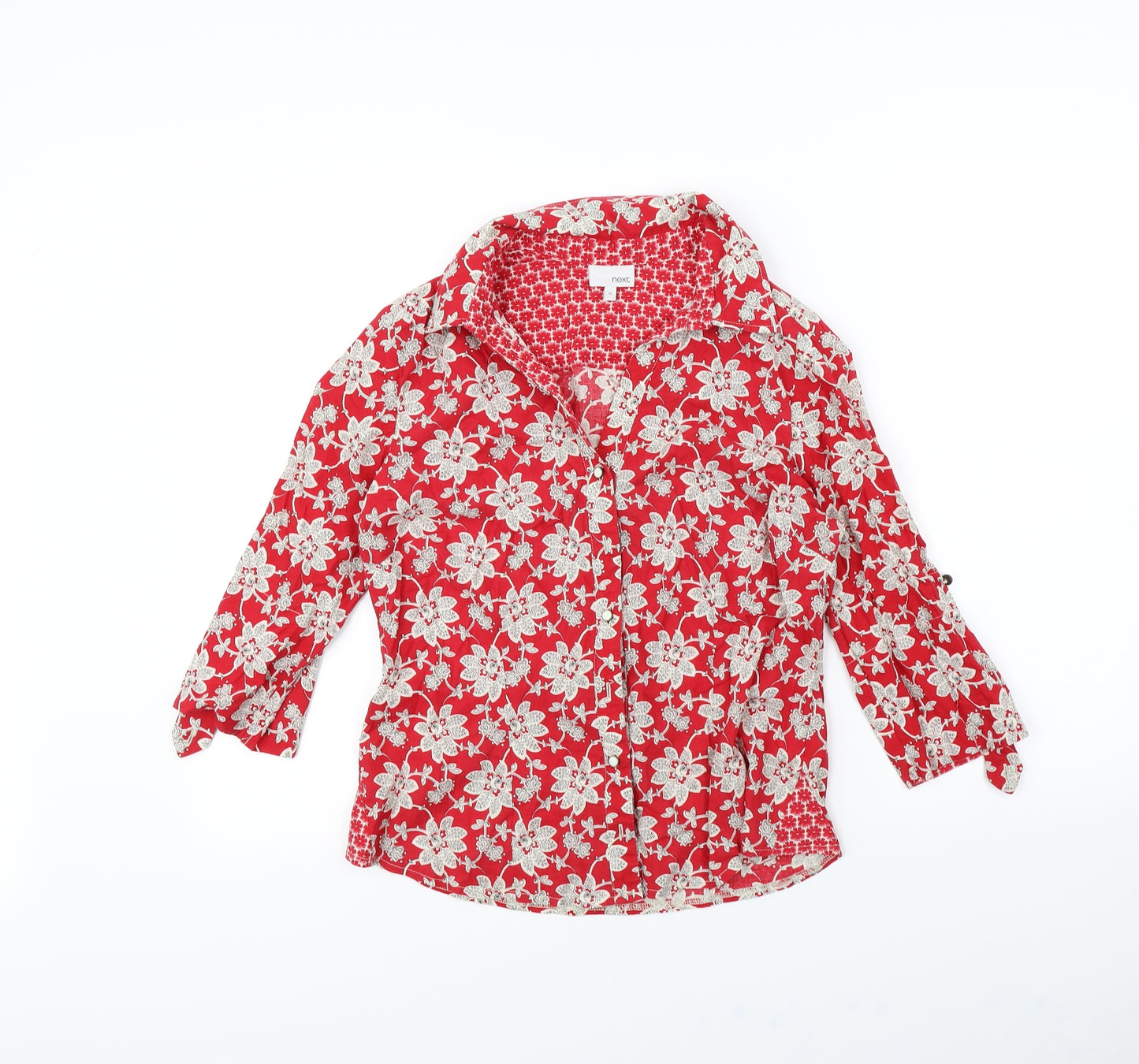 NEXT Womens Red Floral  Basic Button-Up Size 12