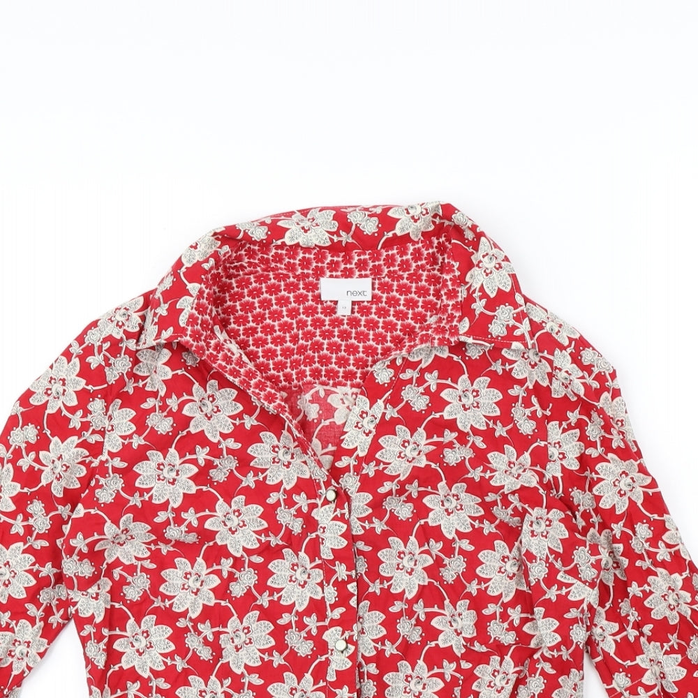 NEXT Womens Red Floral  Basic Button-Up Size 12