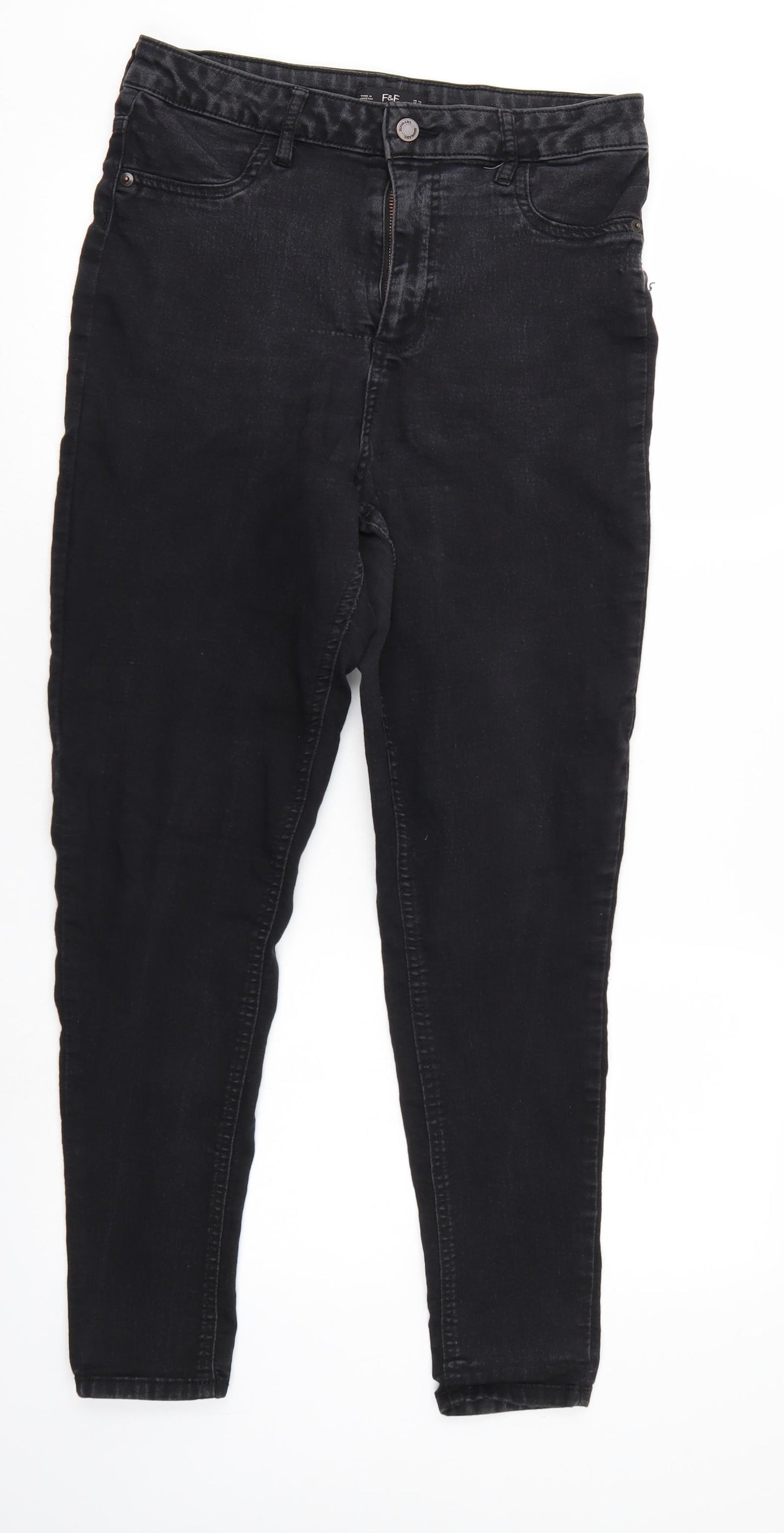 F&F Womens Black  Denim Straight Jeans Size 14 L26 in