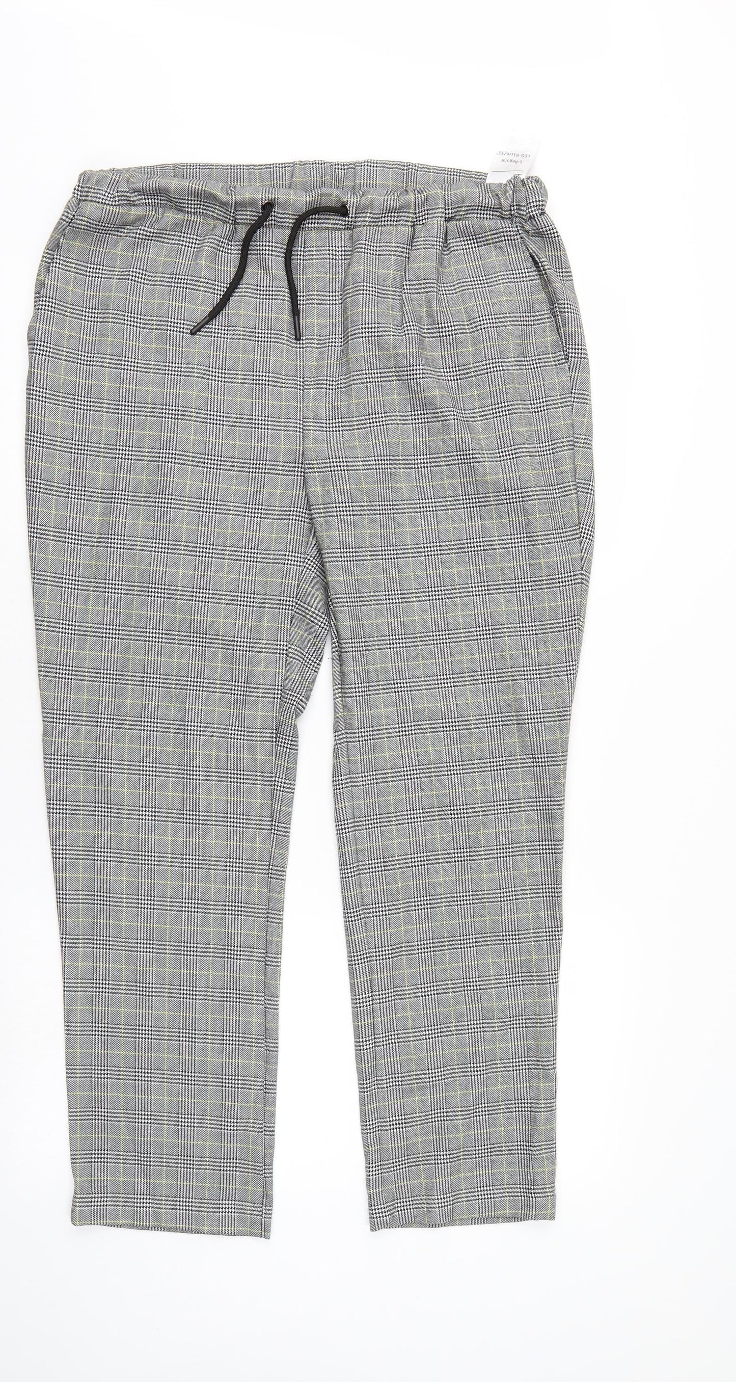Boohoo Man Mens Grey Check  Trousers  Size 34 L32 in
