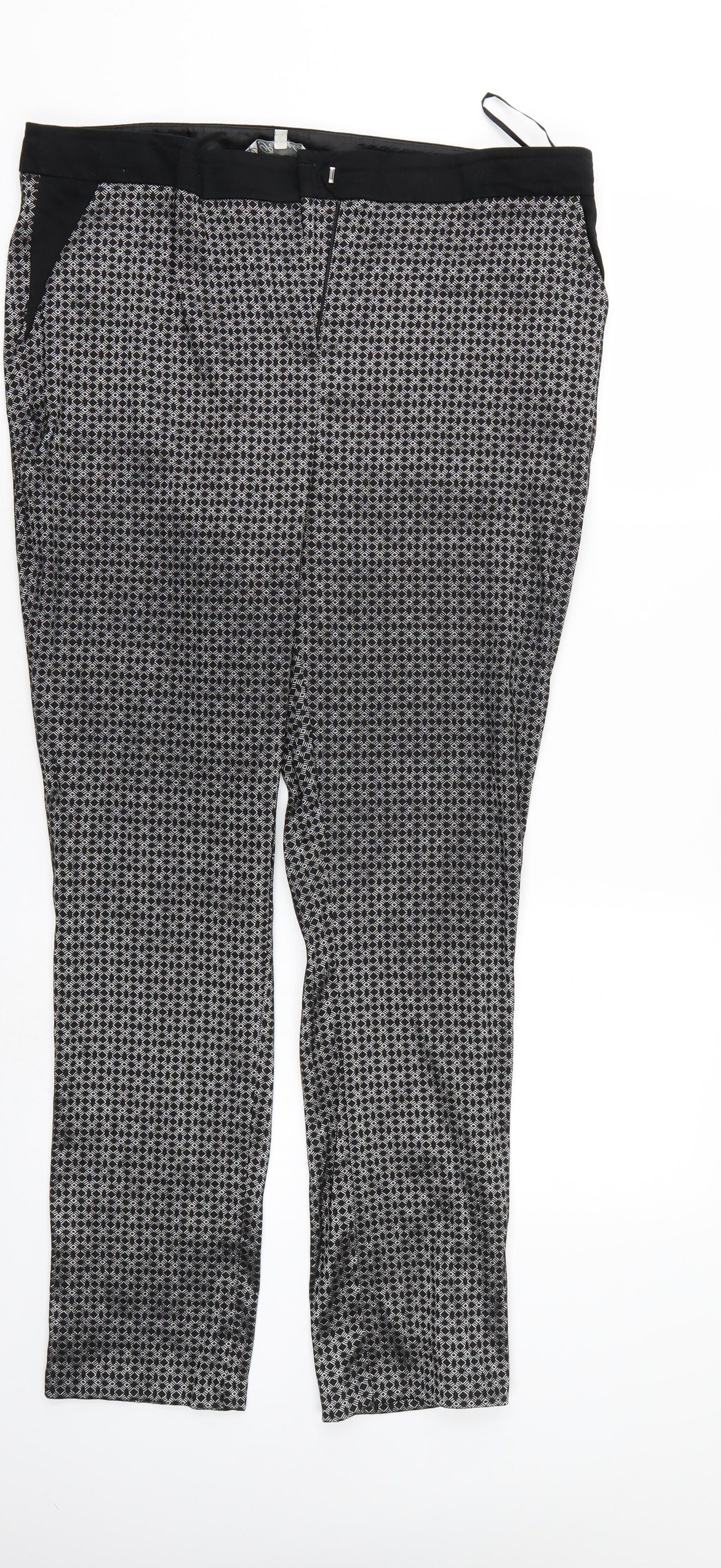 Peacocks Womens Black Argyle/Diamond  Trousers  Size 16 L28 in