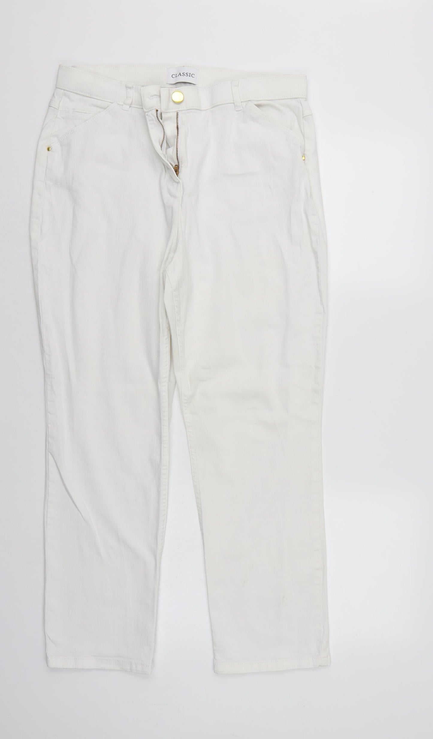 M&S Womens White  Denim Straight Jeans Size 14 L26 in