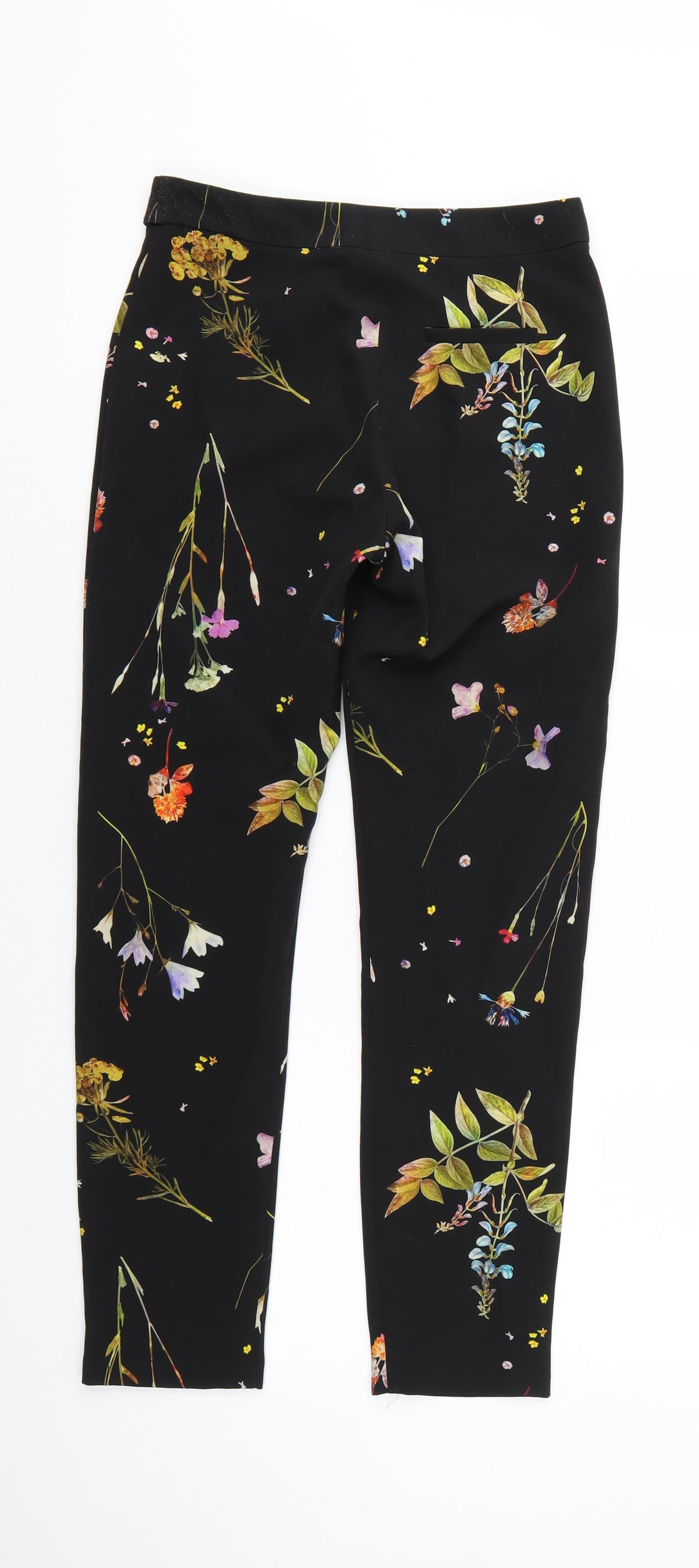 Preworn Womens Black Floral  Trousers  Size 6 L28 in