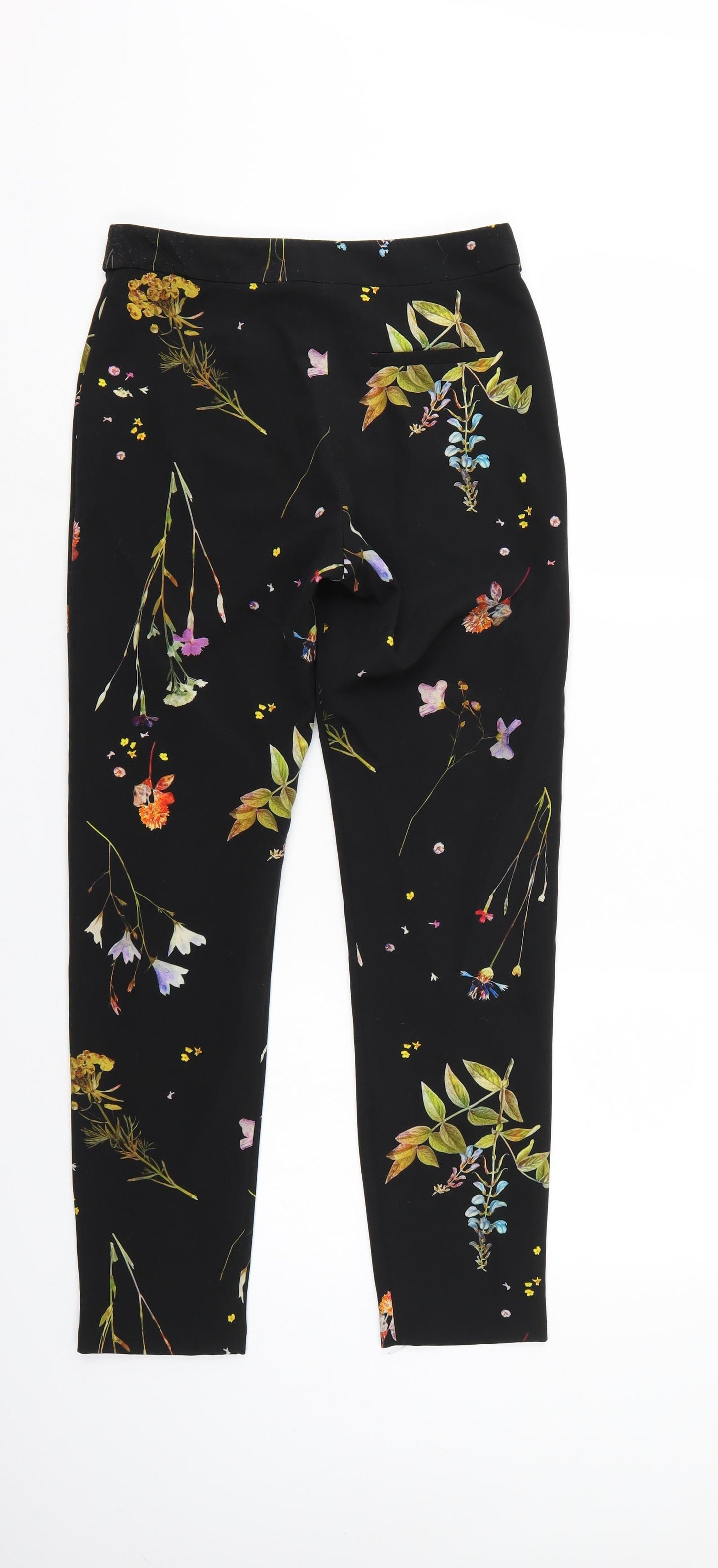Preworn Womens Black Floral  Trousers  Size 6 L28 in