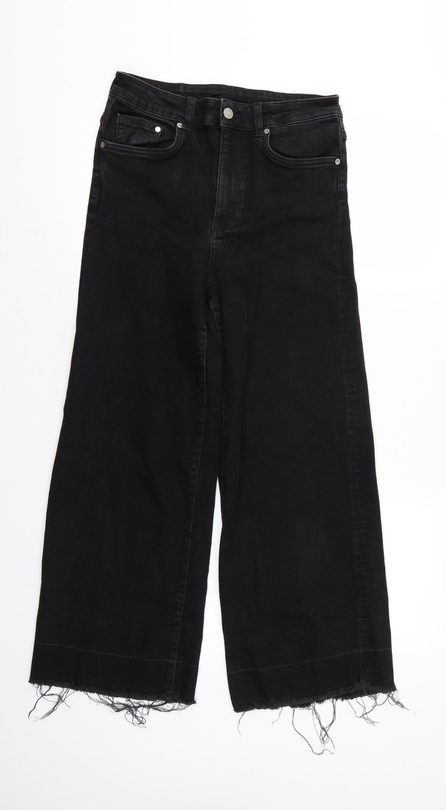 Preworn Womens Black  Denim Wide-Leg Jeans  L26 in