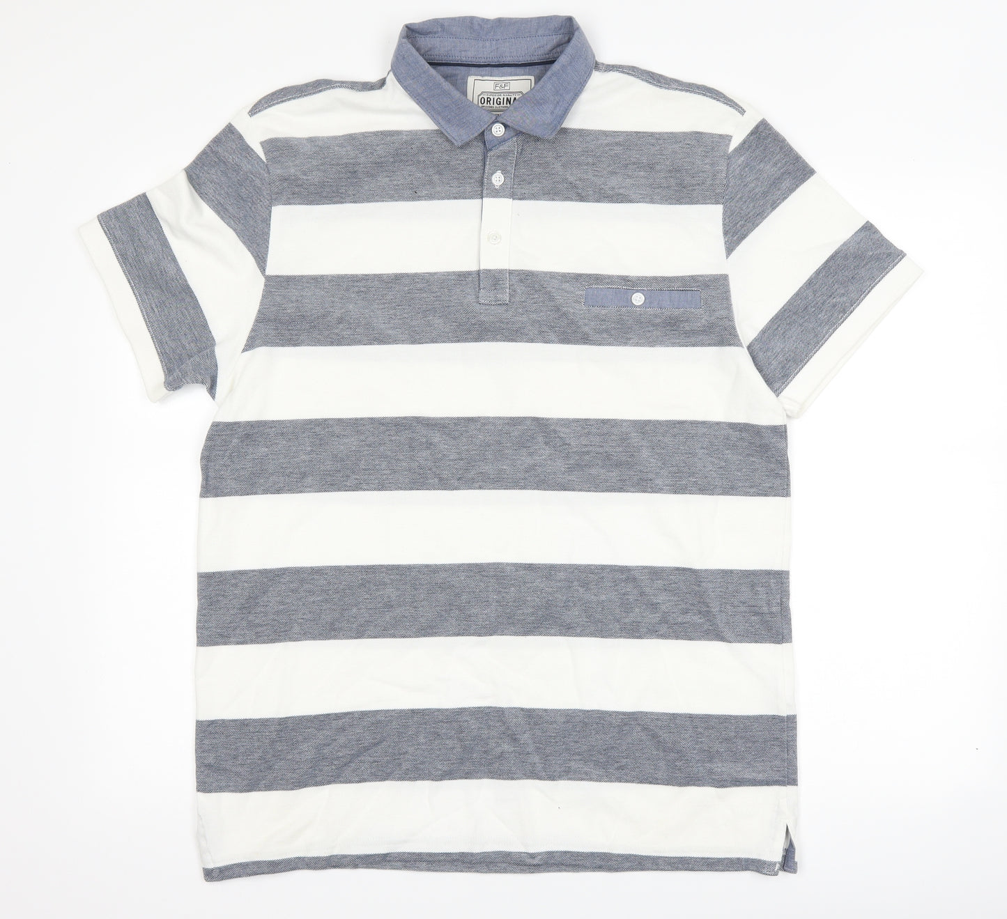 F&F Mens Blue Spotted   Polo Size L