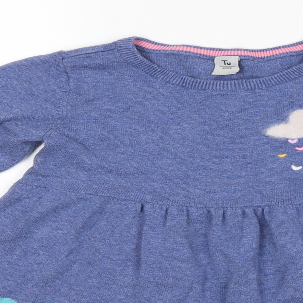 TU Girls Blue Striped  Jumper Dress  Size 2-3 Years  - rain cloud