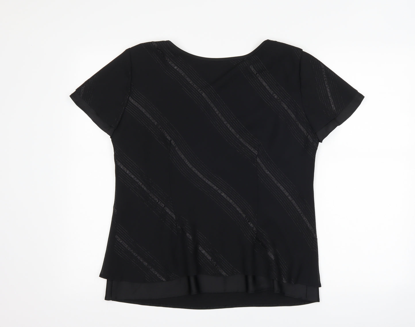 Roman Womens Black Striped  Basic T-Shirt Size 14