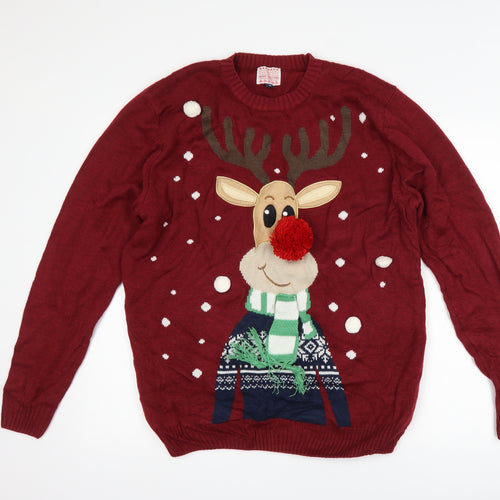 George Mens Brown   Pullover Jumper Size L  - christmas reindeer