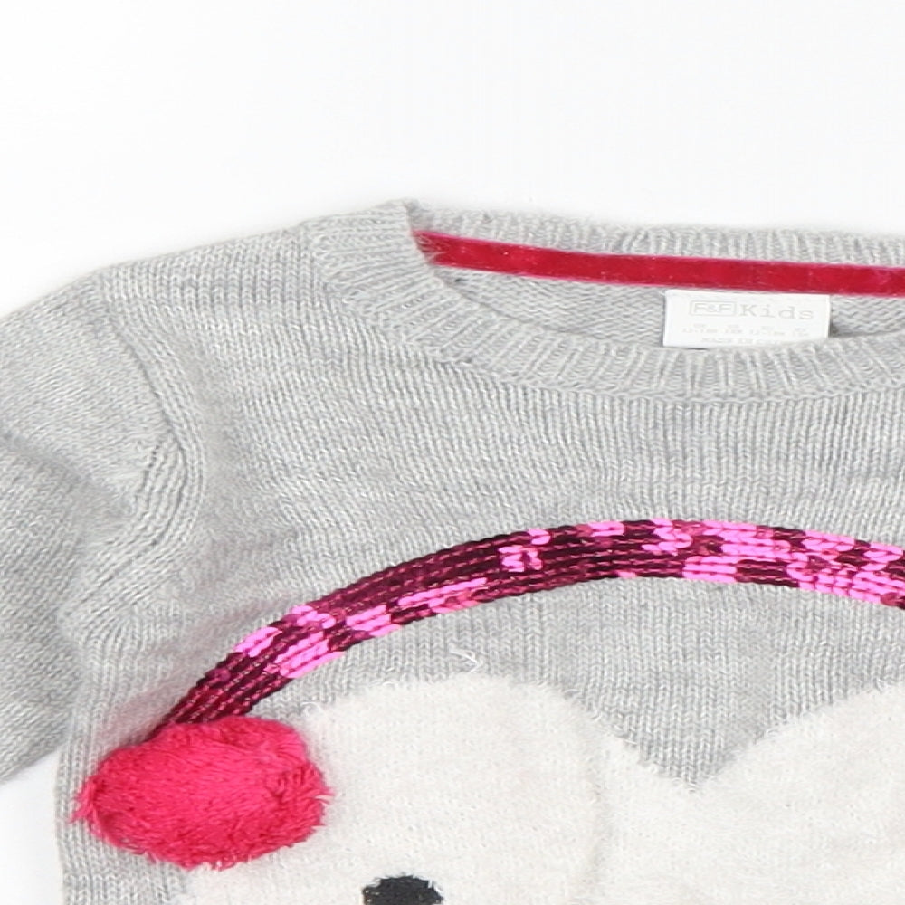 F&F Girls Grey   Pullover Jumper Size 12-18 Months  - Penguin