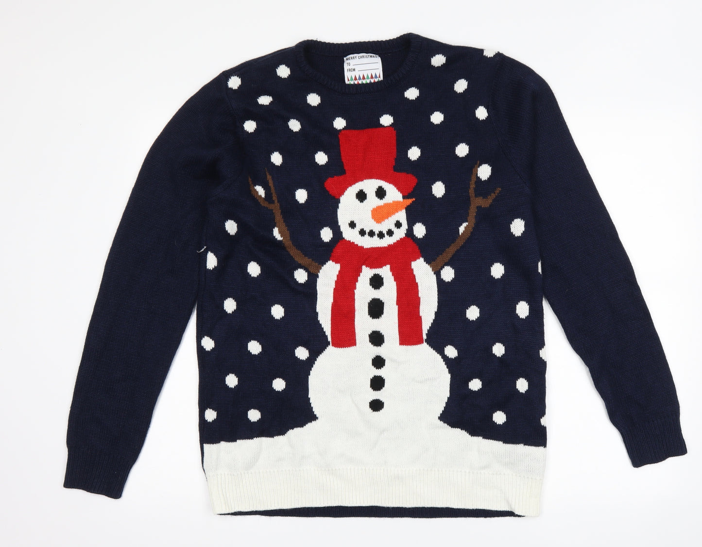 Primark Mens Blue Polka Dot  Pullover Jumper Size M  - Christmas Snowman